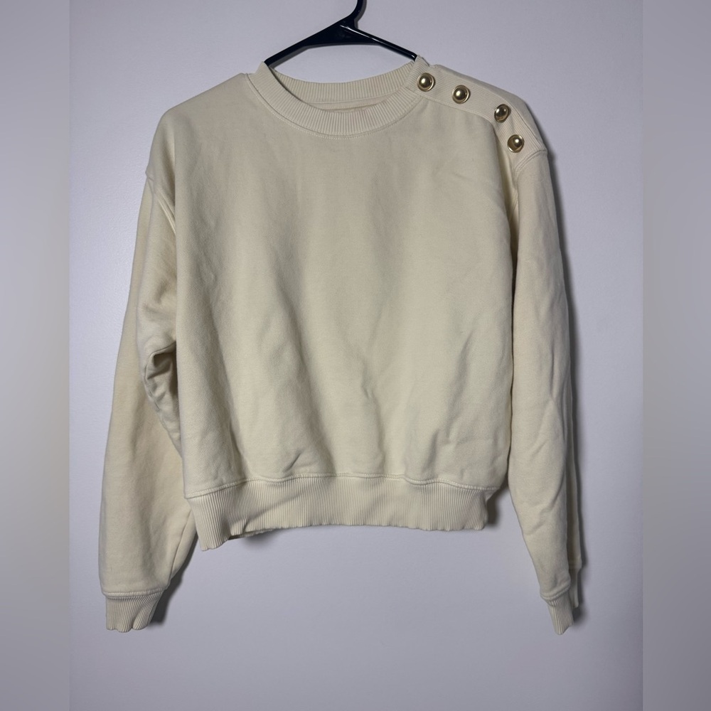 American Eagle pale yellow Button Shoulder Cropped Sweatshirt Gold Button XS